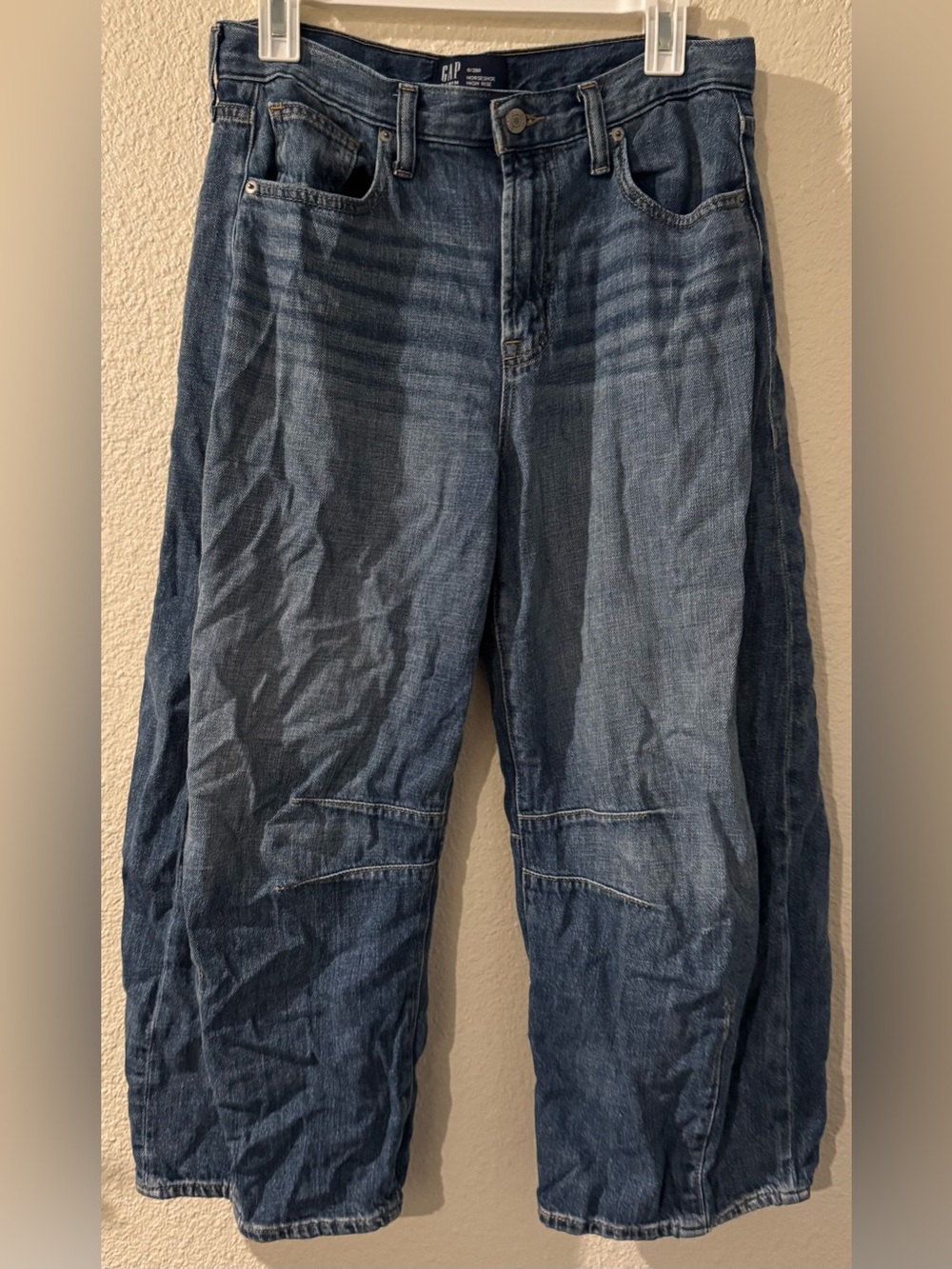 GAP Women's Horseshoe High Rise Wide Leg Jeans in Dark Blue Wash